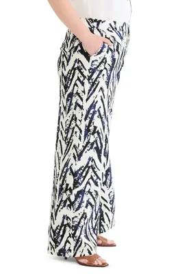 NIC+ZOE NIC+ZOE Indigo Crosshatch Linen Blend Wide Leg Pants in Indigo Multi — Women Summer white Pants