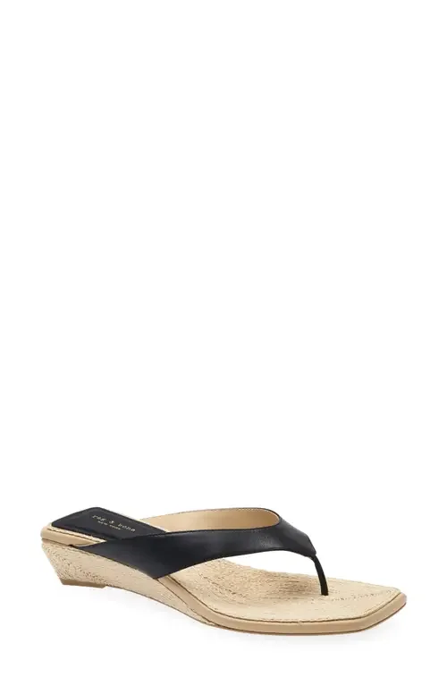 rag & bone rag & bone Jo Espadrille Wedge Flip Flop in Black Beige — Women Autumn tan Shoes