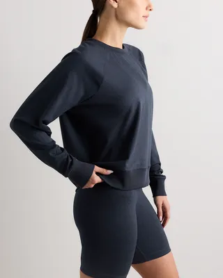 Quince Quince | Women's Flowknit Pullover Crew Neck Alpaca Sweater in Heather Deep Navy — Women Winter navy Activewear