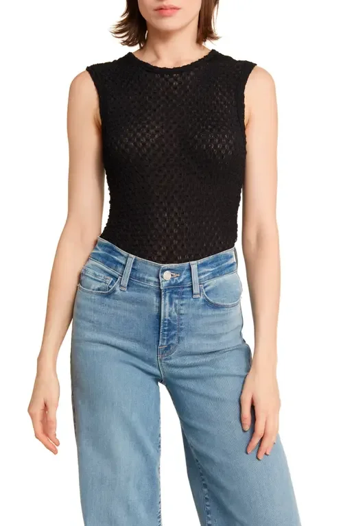 FRAME FRAME Sleeveless Mesh Top in Noir — Women Winter black Tank Tops & Camis