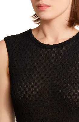 FRAME FRAME Sleeveless Mesh Top in Noir — Women Winter black Tank Tops & Camis