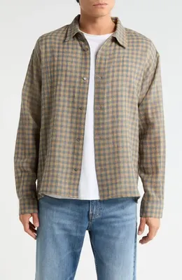 FRAME FRAME Plaid Wool Button-Up Shirt in Blue/Beige Plaid — Men Autumn green Tops