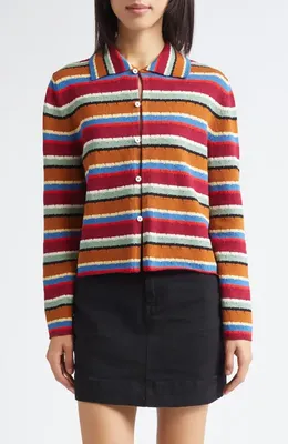 Bode Bode Starkey Stripe Cotton Cardigan in Multi — Women Autumn red Sweaters & Knits