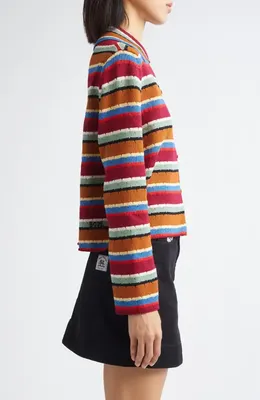 Bode Bode Starkey Stripe Cotton Cardigan in Multi — Women Autumn red Sweaters & Knits