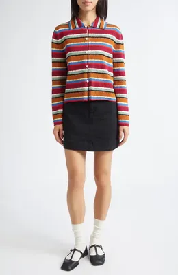 Bode Bode Starkey Stripe Cotton Cardigan in Multi — Women Autumn red Sweaters & Knits