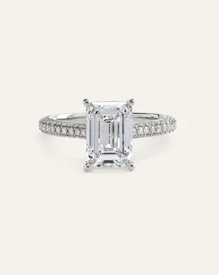 Quince Quince | Women's Lab Grown Diamond Emerald Pave Cathedral Engagement Ring 3ctw in Platinum — Women Summer white Accessories
