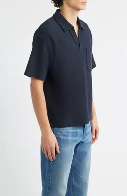 FRAME FRAME Textured Cotton Blend Polo in Dark Navy — Men Winter black Tops