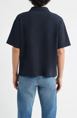 FRAME FRAME Textured Cotton Blend Polo in Dark Navy — Men Winter black Tops