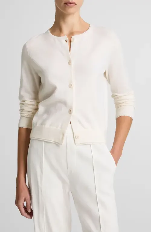 Vince Vince Scallop Trim Button Front Cardigan in Off White — Women Winter white Tops