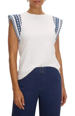 NIC+ZOE NIC+ZOE Lace Trim Cotton Slub Top in Paper White — Women Summer white Tops
