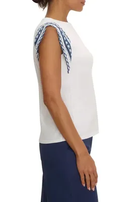NIC+ZOE NIC+ZOE Lace Trim Cotton Slub Top in Paper White — Women Summer white Tops