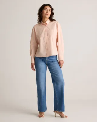 Quince Quince | Women's Poplin Cropped Long Sleeve Shirt in Ballet Slipper — Women Spring white Button-Down Shirts