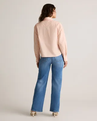 Quince Quince | Women's Poplin Cropped Long Sleeve Shirt in Ballet Slipper — Women Spring white Button-Down Shirts