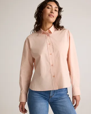 Quince Quince | Women's Poplin Cropped Long Sleeve Shirt in Ballet Slipper — Women Spring white Button-Down Shirts