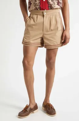 Bode Bode Canteen Cotton Twill Shorts in Khaki — Men Autumn camel Shorts