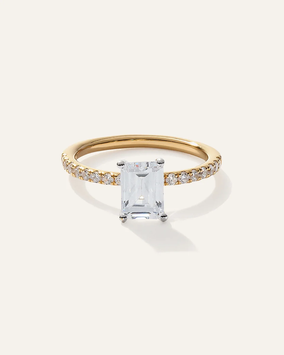 Quince Quince Women's Lab Grown Diamond Emerald Petite Pave Engagement Ring 1.50ct in Yellow Gold — Women Spring white Accessories