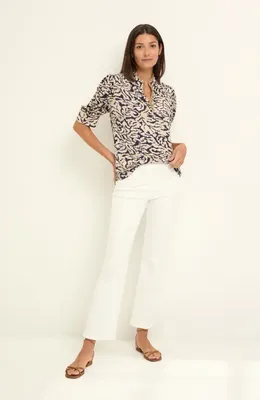 NIC+ZOE NIC+ZOE Contrast Swirl Top in Neutral Multi — Women Autumn ivory Tops