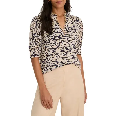 NIC+ZOE NIC+ZOE Contrast Swirl Top in Neutral Multi — Women Autumn ivory Tops