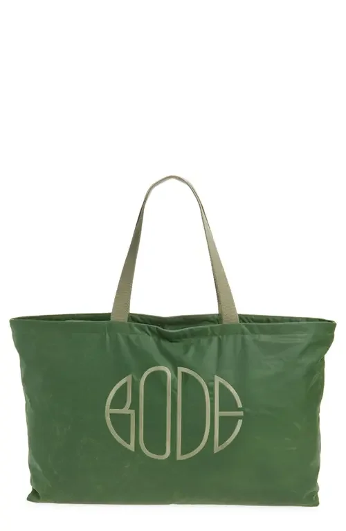 Bode Bode Waxed Cotton Zip Tote in Green — Women Autumn teal Accessories