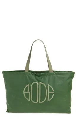 Bode Bode Waxed Cotton Zip Tote in Green — Women Autumn teal Accessories