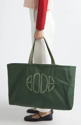 Bode Bode Waxed Cotton Zip Tote in Green — Women Autumn teal Accessories