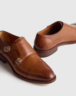 Quince Quince | Men's Italian Leather Monk Strap Oxford in Tobacco — Men Autumn brown Accessories