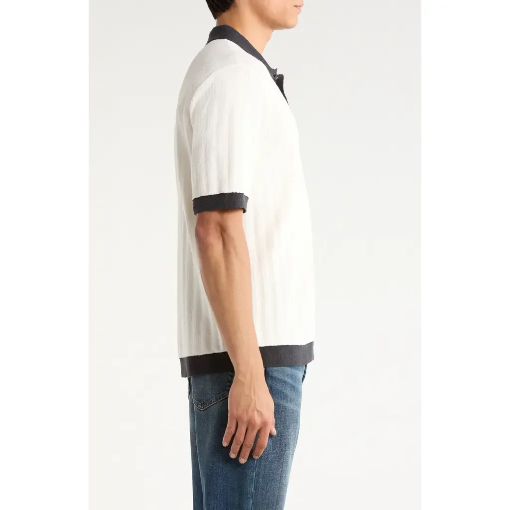 rag & bone rag & bone Zuma Stripe Terry Cloth Polo in Chalk — Men Winter white Tops