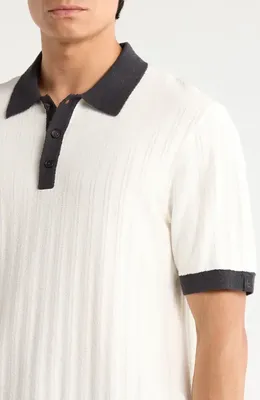 rag & bone rag & bone Zuma Stripe Terry Cloth Polo in Chalk — Men Winter white Tops