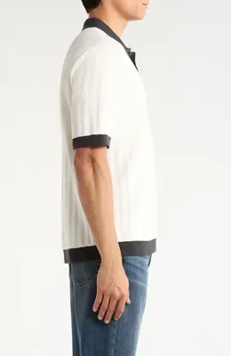 rag & bone rag & bone Zuma Stripe Terry Cloth Polo in Chalk — Men Winter white Polos