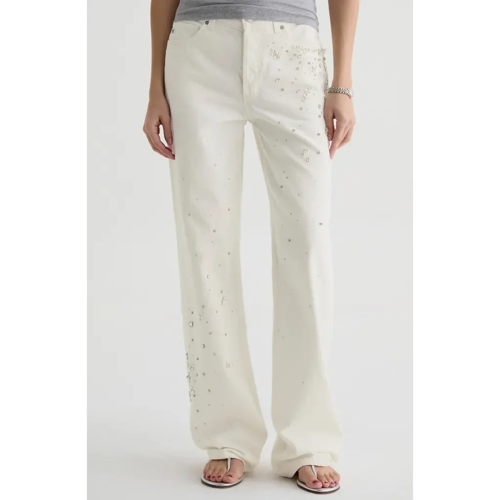 AG AG Billie High Waist Straight Leg Jeans in Opal Radiance — Women Winter white Pants