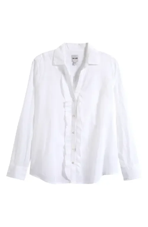 NIC+ZOE NIC+ZOE Ruffle Cotton Shirt in Paper White — Women Winter white Tops