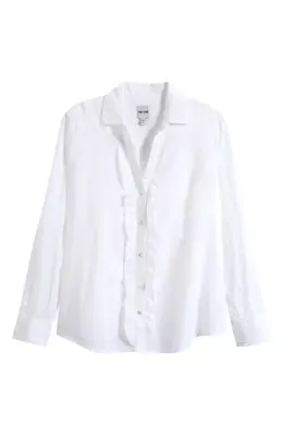 NIC+ZOE NIC+ZOE Ruffle Cotton Shirt in Paper White — Women Winter white Tops