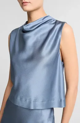 Vince Vince Cowl Neck Sleeveless Satin Top in Azul — Women Summer grey Tops