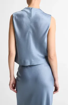 Vince Vince Cowl Neck Sleeveless Satin Top in Azul — Women Summer grey Tops