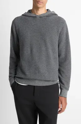 Vince Vince Geometric Jacquard Wool & Cashmere Blend Hoodie in Heather Black/Heather Grey — Men Summer black Tops