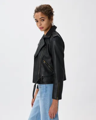 Quince Quince | Women's Motorcycle Jacket in True Black/Brass Trim — Women Winter black Outerwear