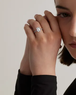 Quince Quince Women's Lab Grown Diamond Emerald Petite Pave Engagement Ring 3ct in Platinum — Women Summer white Accessories