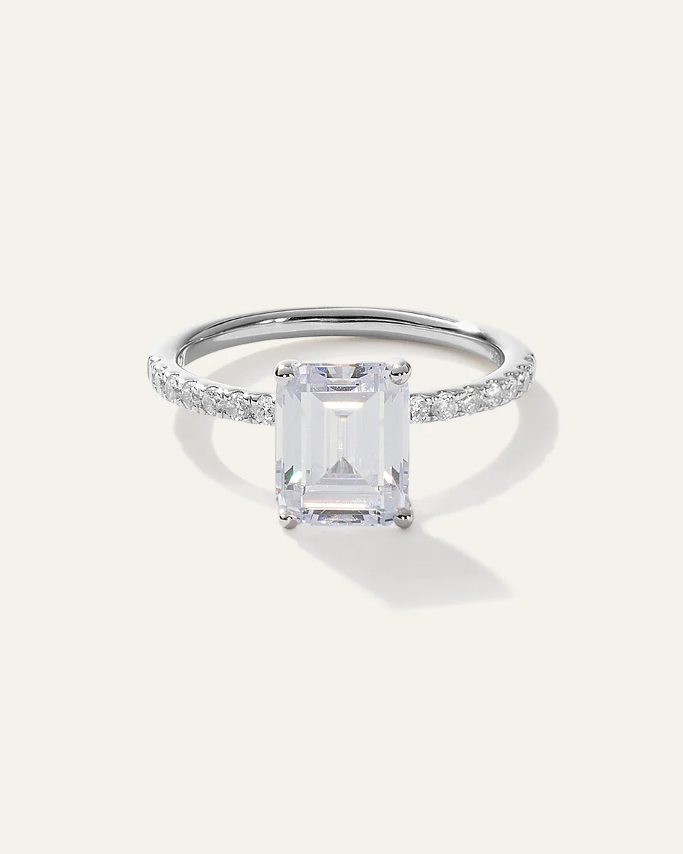 Quince Quince Women's Lab Grown Diamond Emerald Petite Pave Engagement Ring 3ct in Platinum — Women Summer white Accessories