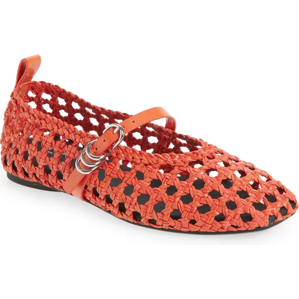 rag & bone rag & bone Spire Woven Mary Jane Flat in Firey Red — Women Autumn coral Shoes