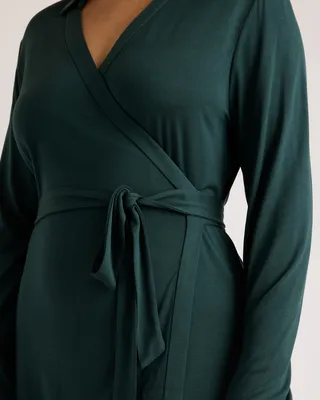 Quince Quince | Women's 100% Silk Jersey Midi Wrap Dress in Evergreen — Women Summer teal Midi Dresses