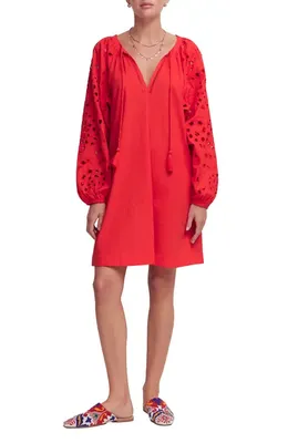 Boden Boden Embroidered Long Sleeve Cotton Caftan in Red Embroiderie — Women Autumn red Dresses