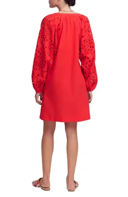 Boden Boden Embroidered Long Sleeve Cotton Caftan in Red Embroiderie — Women Autumn red Dresses
