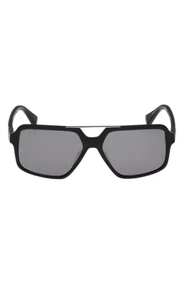 rag & bone rag & bone 56mm Navigator Sunglasses in Milky Classic Tort /Blue in Shiny Black/Smoke Lenses — Unisex Winter black Accessories