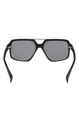 rag & bone rag & bone 56mm Navigator Sunglasses in Milky Classic Tort /Blue in Shiny Black/Smoke Lenses — Unisex Winter black Accessories