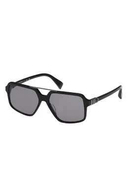 rag & bone rag & bone 56mm Navigator Sunglasses in Milky Classic Tort /Blue in Shiny Black/Smoke Lenses — Unisex Winter black Accessories