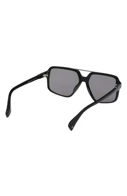 rag & bone rag & bone 56mm Navigator Sunglasses in Milky Classic Tort /Blue in Shiny Black/Smoke Lenses — Unisex Winter black Accessories