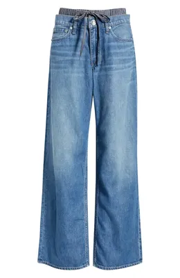 rag & bone rag & bone Featherweight Saige Boxer Relaxed Straight Leg Jeans in Miler Stripe — Women Summer blue Pants