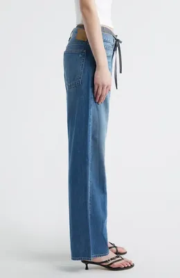 rag & bone rag & bone Featherweight Saige Boxer Relaxed Straight Leg Jeans in Miler Stripe — Women Summer blue Pants