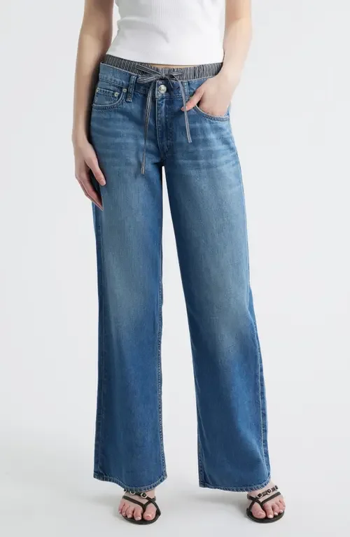 rag & bone rag & bone Featherweight Saige Boxer Relaxed Straight Leg Jeans in Miler Stripe — Women Summer blue Pants