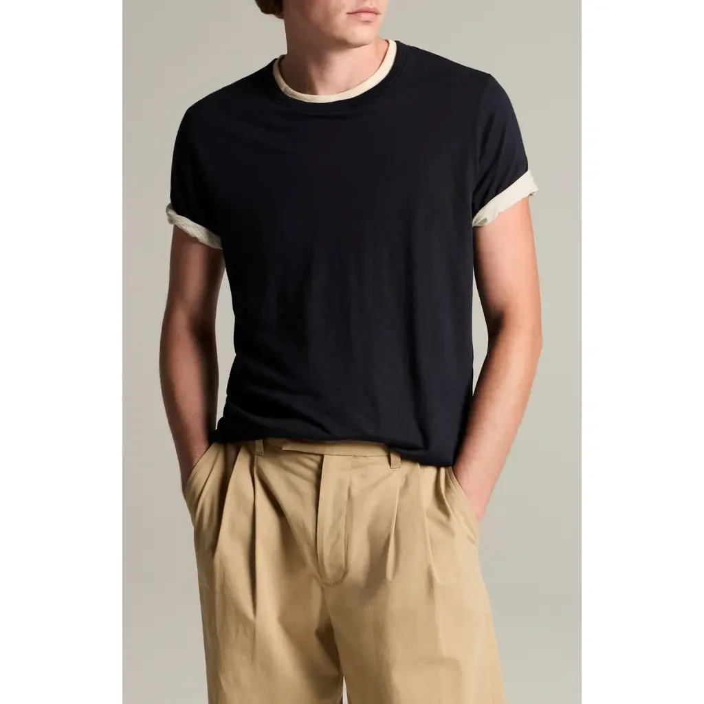 Vince Vince Fine Slub Layered Look Pima Cotton T-Shirt in Coastal/Smock White — Men Winter black Tops